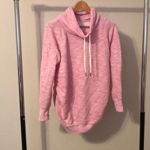 Cozy, pink maternity cowl neck sweatshirt